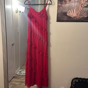 Viral red ruffle maxi dress with low back